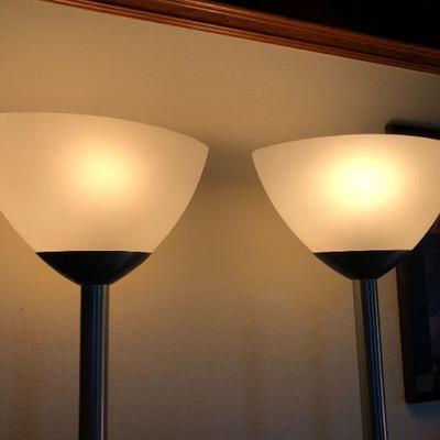 Pair of 2 Modern Silver Tone Floor Lamps with Foot Switch