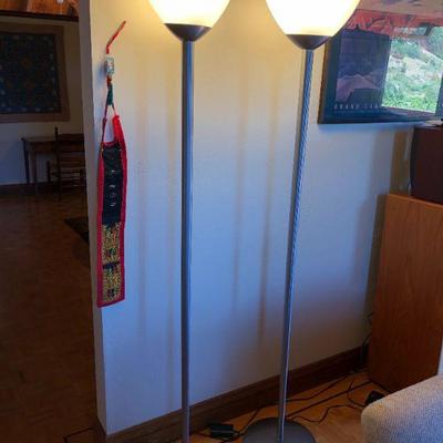 Pair of 2 Modern Silver Tone Floor Lamps with Foot Switch