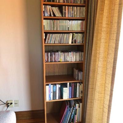Tall Hand Crafted Wood Book Shelf incl CDs and Books