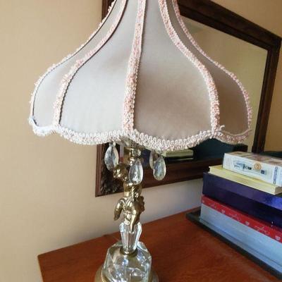 B2-13:  Pair of Brass Crystal Cherub Lamps