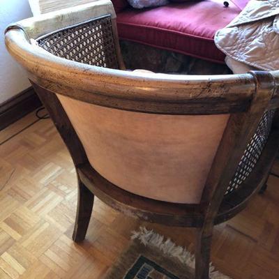 Mid Century Deep Orange Tufted Fabric and Wood Chair