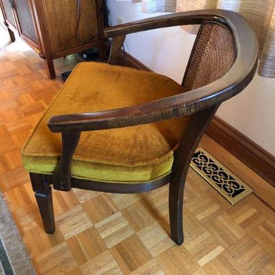 Mid Century Deep Yellow Cushion and Dark Wood Chair