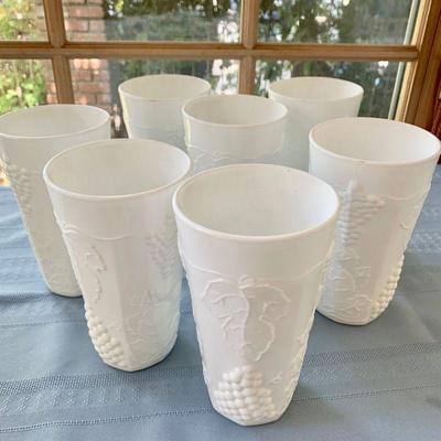 LOT 85 MILK GLASS TUMBLERS GRAPEVINE PATTERN