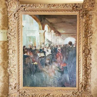 MB-14: Framed oil painting by Zair. Very ornate Frame - Beautiful. 