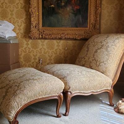 MB-15: Beautiful Gold Scrolled Chair and Ottoman