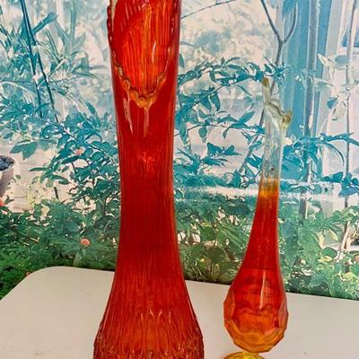 LOT 114 ORANGE VIKING STRETCH ART GLASS VASES 