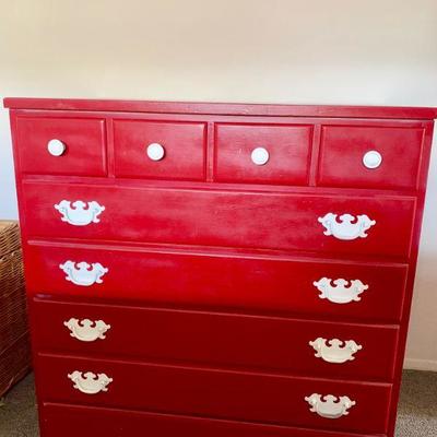 LOT 119 RED PAINTED VINTAGE DRESSER