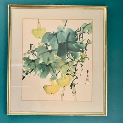 LOT 124 FRAMED ASIAN MODERN PRINT OF FRUIT