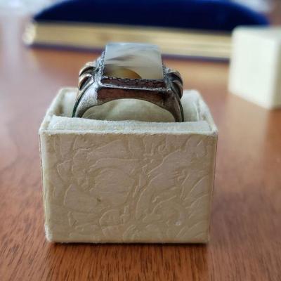 Lot 106: Sterling and 1/20 Gold Filled Agate Mens Ring SZ 10.755