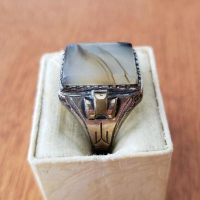 Lot 106: Sterling and 1/20 Gold Filled Agate Mens Ring SZ 10.755