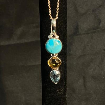 925 Sterling Silver Gem Stone Pendant Necklace New with Tag
