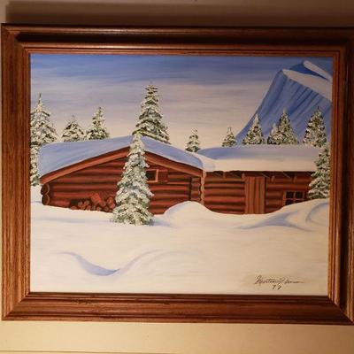 Lot 143: Signed Log Cabin Painting Framed