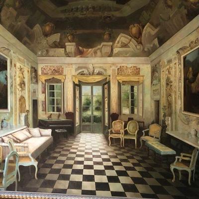 E7: Large Painting of Room Interior Wall Art