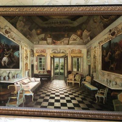 E7: Large Painting of Room Interior Wall Art