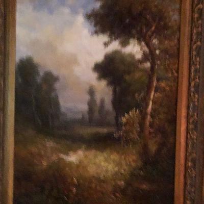 O6: W. Thomas Landscape Painting in a very ornate frame