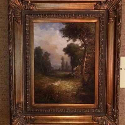 O6: W. Thomas Landscape Painting in a very ornate frame
