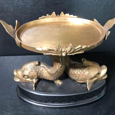 P12: Vintage Castilian Imports Brass Dolphin/Koi Fish Compote/Stand!