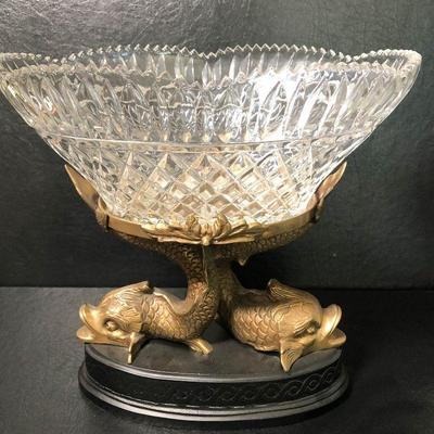 P12: Vintage Castilian Imports Brass Dolphin/Koi Fish Compote/Stand!