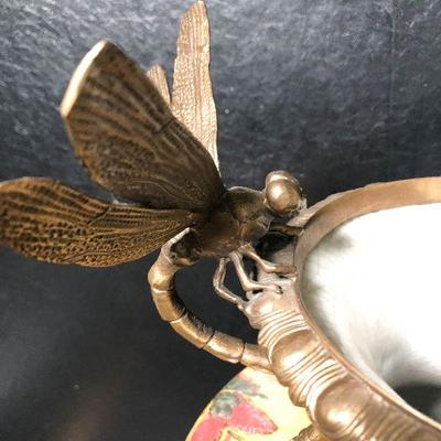P17: Rare Mark Roberts Dragonfly Handled Vase! 