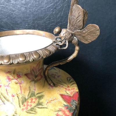 P17: Rare Mark Roberts Dragonfly Handled Vase! 