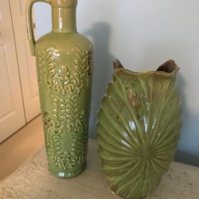 TWO BEAUTIFUL GREEN VASES