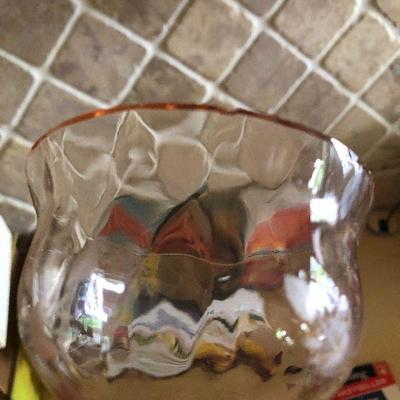 K44: Watermelon Pink and Green Depression Glass Floral Etched Wine Glass