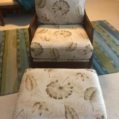 BARELY USED TOMMY BAHAMA UPHOLSTERED CHAIR WITH OTTOMAN