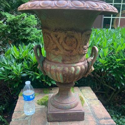 Lot E1: PAIR of matching metal outdoor decorative urns