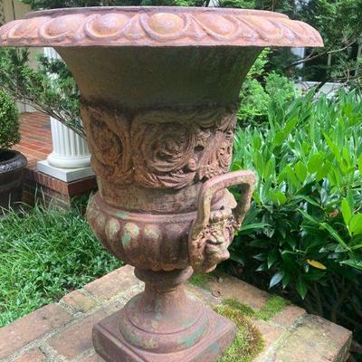 Lot E1: PAIR of matching metal outdoor decorative urns