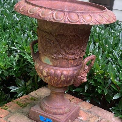 Lot E1: PAIR of matching metal outdoor decorative urns