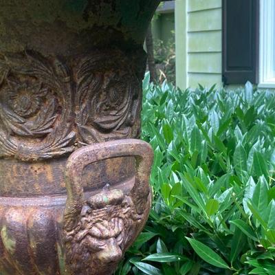 Lot E1: PAIR of matching metal outdoor decorative urns