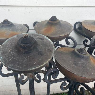 Lot S17: Lot of 8 Rustic Iron Oil Torches by Front Gate