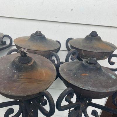 Lot S17: Lot of 8 Rustic Iron Oil Torches by Front Gate
