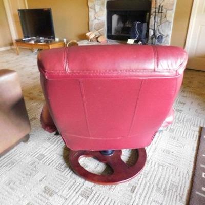 Burgundy Ergonomic Zero Gravity Swivel Recliner Leather Chair with Ottomon 