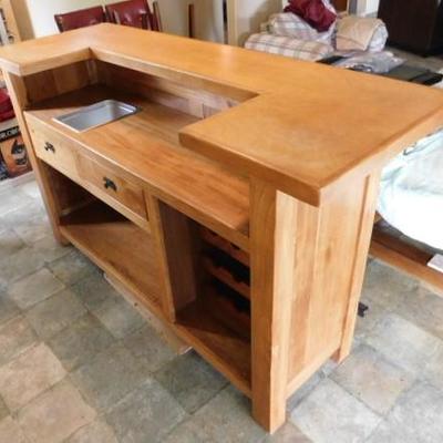 Solid Wood Bar with Sink and Foot Rail 76