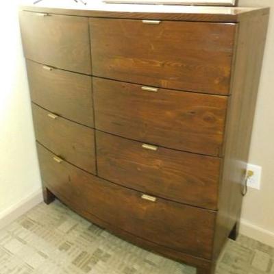 Vintage Hand Crafted Bowed Front 6 over 1 Tongue and Grove Solid Wood Dresser 41