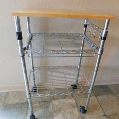 Wood Top Wire Metro Rack with Sliding Drawer and Casters 21