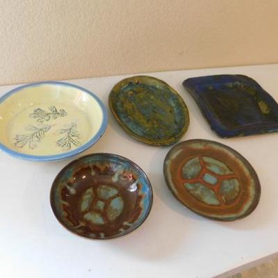 Collection of Five Artist Glazed Pottery Ceramic Plates by Charyl Stone