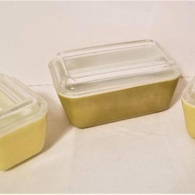 Lot #113  3 Vintage Refrigerator Dishes - Yellow and Avocado Green