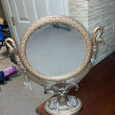 Lot B9: Vintage Victorian Style Bronze Brass Swan Dresser Mirror