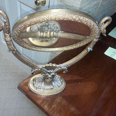 Lot B9: Vintage Victorian Style Bronze Brass Swan Dresser Mirror
