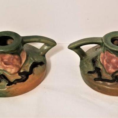 Lot #116  Pair of ROSEVILLE Magnolia Candlesticks - 1943