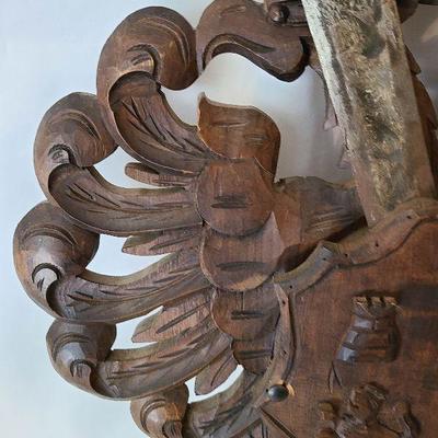 G57: Large Wood Carved Coat of Arms and Swords