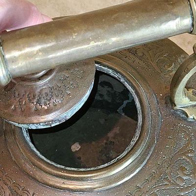 K21: Large Brass Inlaid Samovar Tea kettle On Floor Stand