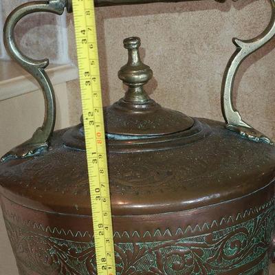 K21: Large Brass Inlaid Samovar Tea kettle On Floor Stand