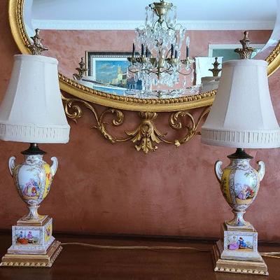 K23: Antique Porcelain/Wood Painted Lamps