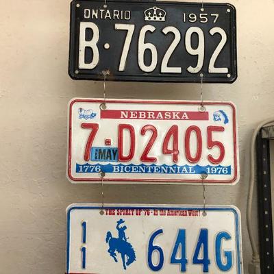 Lot of 7 Vintage License Plates from 1950s Onward incl California Ontario Nebraska Wyoming and San Felipe