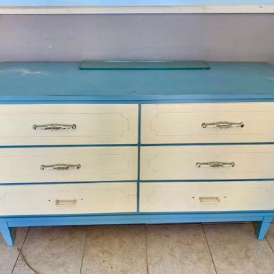 LOT 126 VINTAGE DRESSER PAINTED BLUE AND WHITE