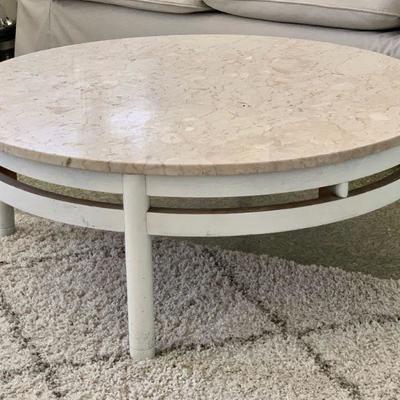 LOT 109 VINTAGE ROUND COFFEE TABLE WITH MARBLE TOP