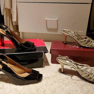 MB-228: two pair slingbacks one patent leather open toe and one sandals